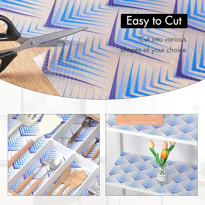 Cooyes Shelf Liner for Kitchen Cabinets – Non-Adhesive Waterproof Drawer Liner – Durable EVA Material Easy-to-Cut Shelf Paper for Refrigerator, Cupboard, Dresser with Modern Pattern