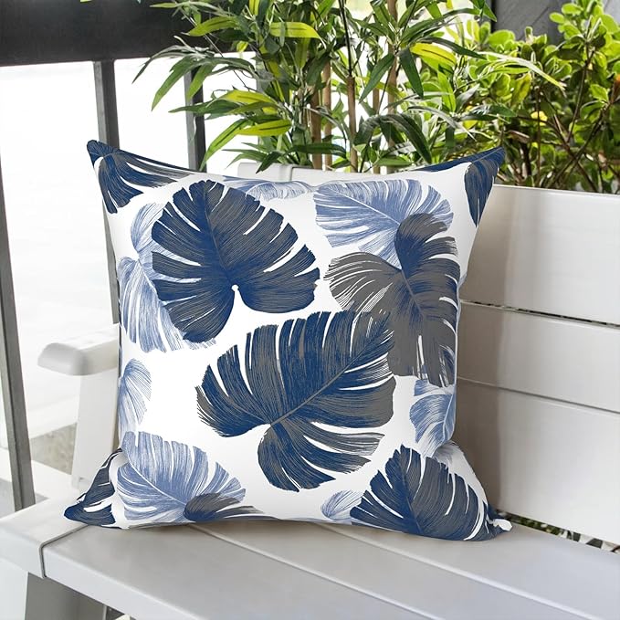 LVTXIII Outdoor Throw Pillow Covers 20 x 20 Inch, Covers ONLY Modern Cute Pattern Decorative Square Toss Pillow Case Pack of 2 for Home Patio Garden Sofa Bed Furniture, Monstera Blue