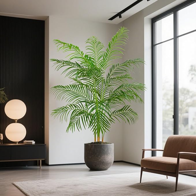 Artificial Fake Palm Tree with 18 Trunks and Real Bark Design, Premium Polyester,Tropical Paradise Palm Tree in Pot (1, White, 6 FT)