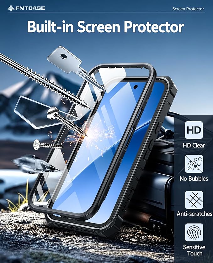 FNTCASE for 11 Pro XL Case Rugged Kickstand 2 Front Frames Black | Built-in Screen Protector 20FT Military-Grade Drop Protection Rugged Heavy Duty Shockproof Full Body Protective Cover