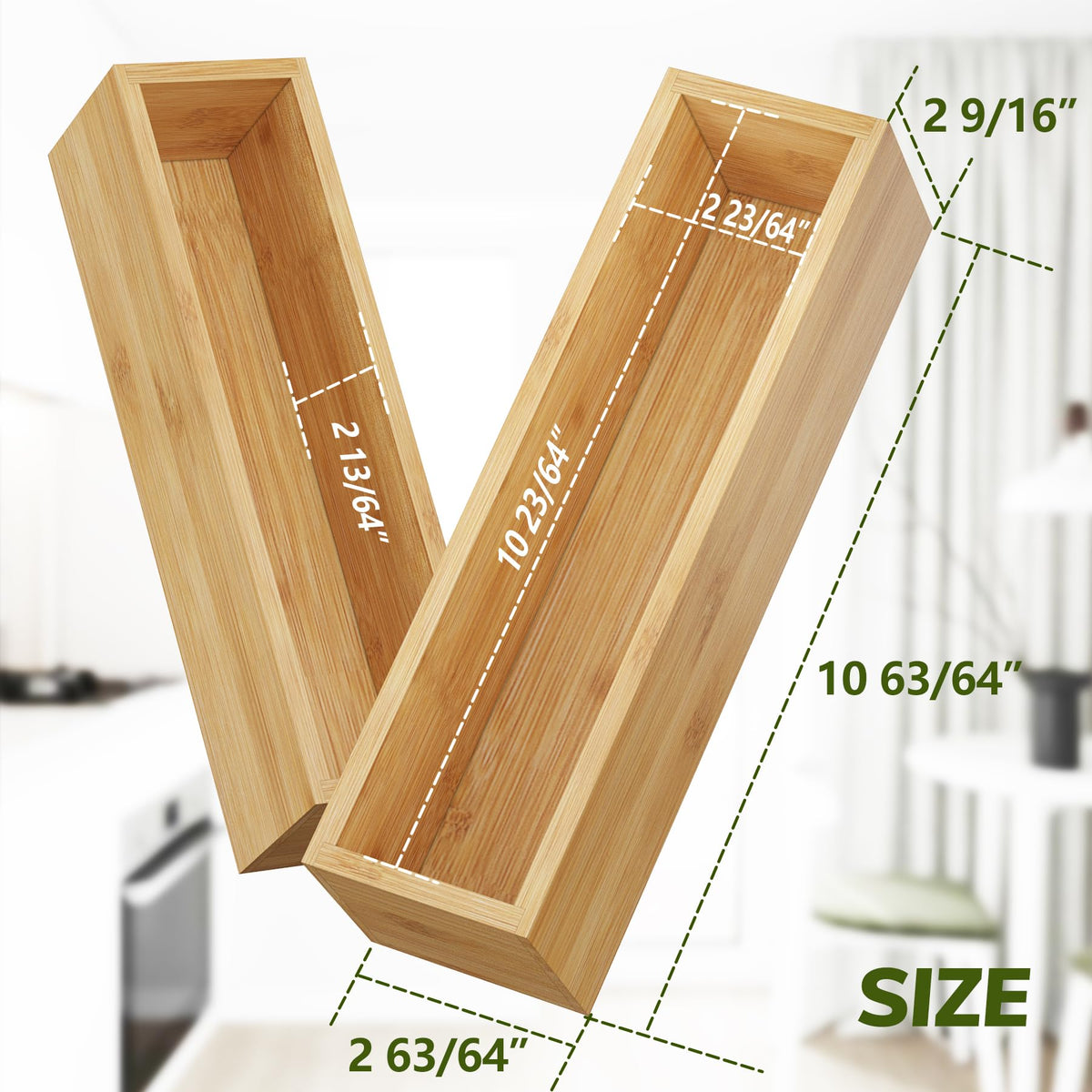 BAMEOS Kitchen Drawer Organizer,Small Silverware Drawer Organizer,Bamboo Utensil Organizer for Bathroom, Dressing Room, Office, Pantry (Natural, 11"x 3") Set of 2
