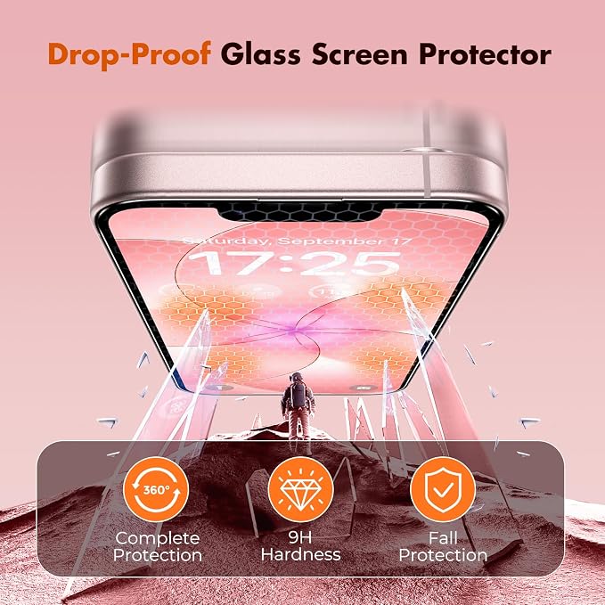 UNBREAKcable 3-Pack Screen Protector for iPhone 15 Double Shatterproof Tempered Glass [Easy Installation Frame] [99.99% HD Clear] [9H Hardness] [Full Coverage] [Case Friendly] for Apple 15 6.1 inch