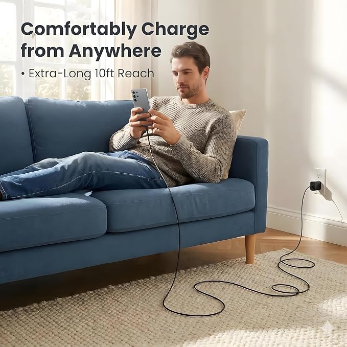 TT&ampC 45W USB-C Fast Charger &amp 10ft Extra-Long Cable (2-Pack) – High-Speed Power Adapter Compatible with Apple iPhone 17 16 15 Pro Max iPad Pro Air &amp MacBooks – Black