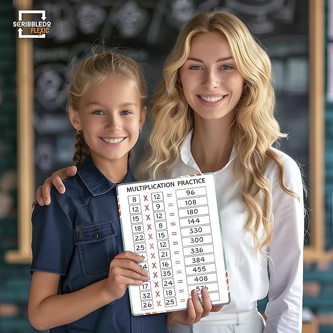 SCRIBBLEDO Multiplication Math 9”x12” Small White Board Dry Erase Sheets Math Manipulatives 3rd Grade Multiplication Times Table Chart Math Supplies Teacher Students Classroom Pack of 10 Sheets