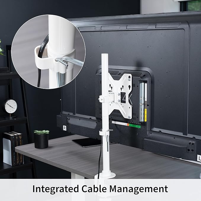 VIVO Ultra Wide TV Desk Mount for up to 55 inch Screens Weighing 66 lbs, Full Motion Height Adjustable Single Television Stand, White, STAND-V155CW