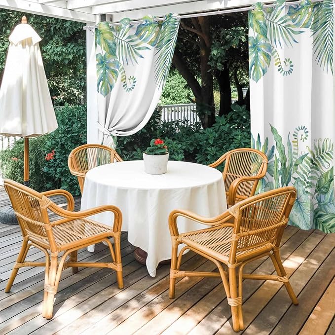 Leaves Outdoor Curtains for Patio Green Leaf Tropical Plants Farmhouse Pastoral