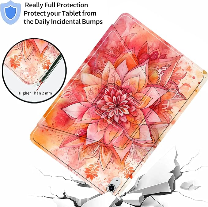 for iPad 9th Generation Case (2021)/8th Gen (2020)/ 7th Gen (2019) 10.2 Inch-360 Degree Rotating Multi-Angle Viewing Protective Cover with Auto Sleep/Wake-Art Mandala Flower