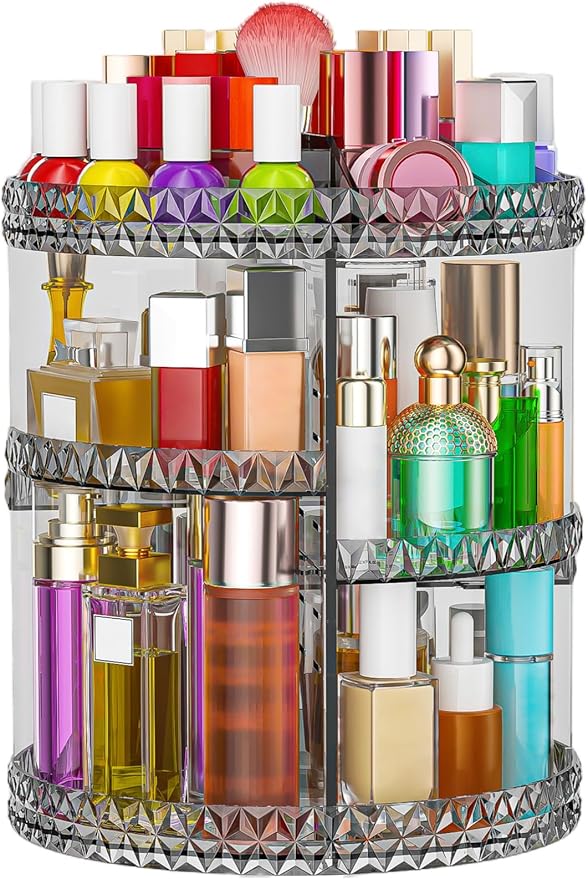 360 Rotating Makeup Organizer, DIY Adjustable Cosmetics Organizer[Patented Product], Professional Acrylic Make Up Caddy Shelf Storage Perfume, Lipsticks, Makeup Brushes or Accessories (Gray)