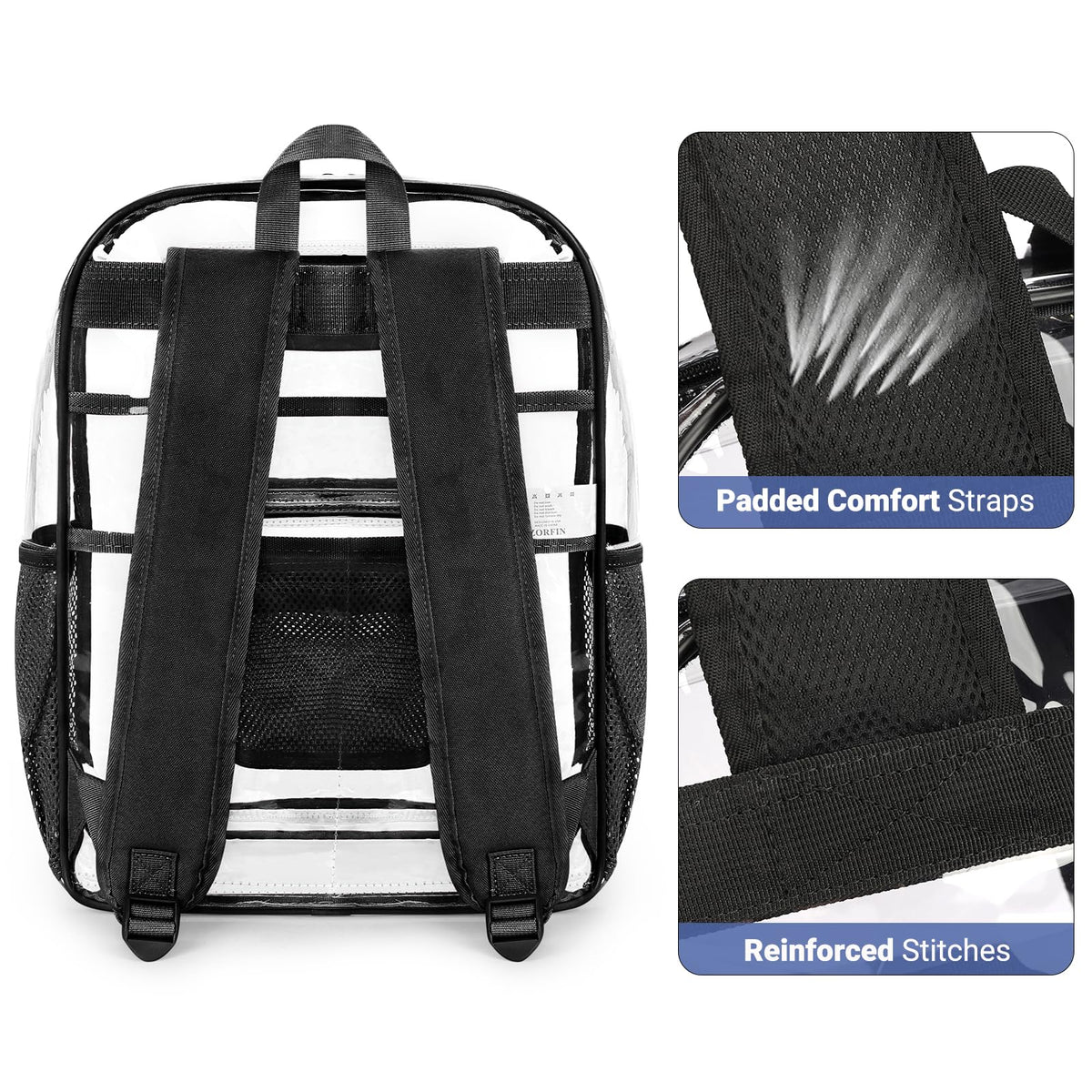 ZORFIN Heavy-Duty Clear Backpack for School and Work, Large Transparent Bag with Reinforced Straps
