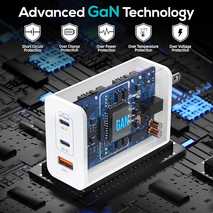 USB C Charger Block 100W (Total Output) 3-Port GaN Fast Charging Station | PPS Type C Plug Brick Compatible with iPhone 17 16 15 14 13 Pro Max MacBook Air iPad Galaxy S26 S25 S24 Plus