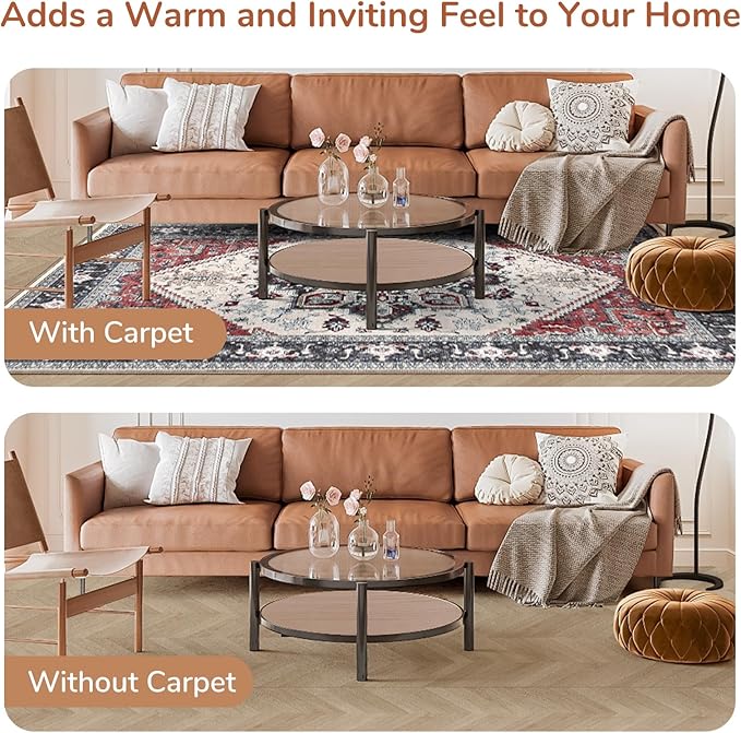 OPPODREAM Thin 6x9 Area Rugs, Washable Rug 6x9 with Non Slip Backing, Faux Cashmere Low-Pile 6 x 9 Carpet, Black & Red