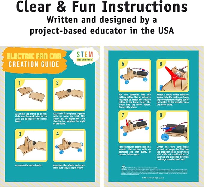 Propeller Car Kit (10-Pack) – STEM Engineering Project, Motorized Fan-Powered DIY Vehicles for Physics & Energy Lessons, Elementary and Middle School Science Supplies, Ages 8 and up