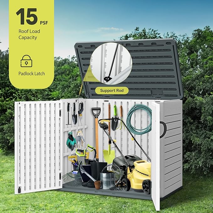 YITAHOME Outdoor Resin Storage Sheds with X-Shaped Lockable Door, 39 in Height Lockable Waterproof Horizontal Shed w/o Shelf, Easy to Assemble Shed Storage for Garden Tools, Light Gray