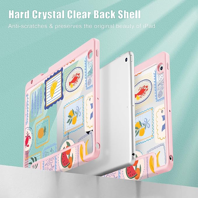 Case for iPad 9th/8th/7th Generation 10.2-Inch (2021/2020/2019 Release) with [Built-in Pencil Holder] Shockproof Cover with Clear Transparent Back Shell &amp Auto Wake/Sleep - Blue Bows