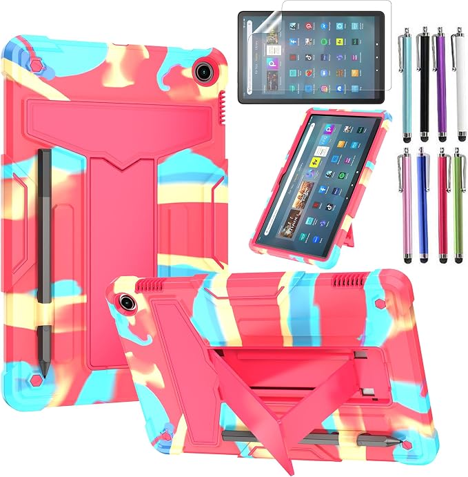 Case for Amazon Fire Max 11 (13th Generation 2023 Released) - Heavy Duty Hybrid Protective Case Cover with Kickstand + 1 Screen Protector and 1 Random Stylus (Black/Black)