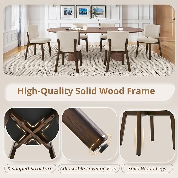 LUE BONA Wooden Dining Chairs Set of 4, Comfortable Wide Back Kitchen Side Chairs, Strong Thick Legs for Modern Farmhouse Dining Room, Linen Upholstered and Dark Brown Legs