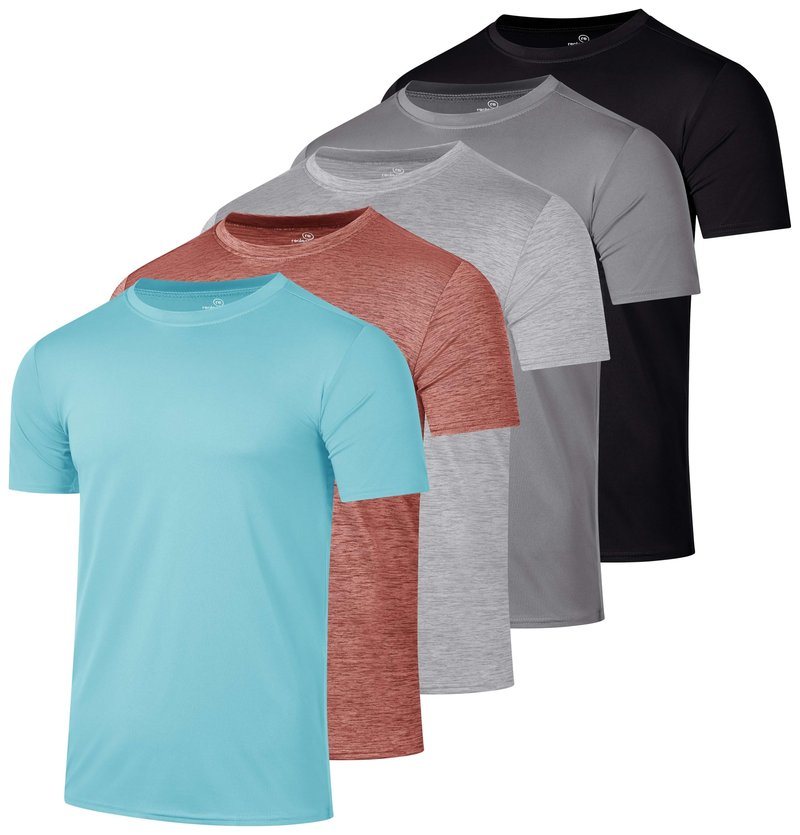 Real Essentials 5 Pack: Men's Dry-Fit Short Sleeve Crew Neck T Shirts Fitness Running Gym Workout Cool Exercise Athletic Tee, Set 19, Small