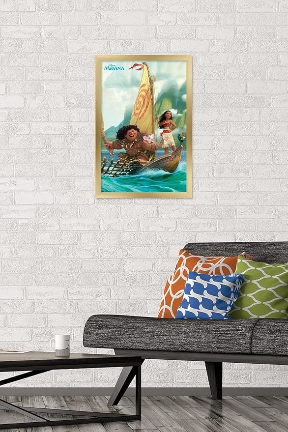 Disney Moana - Group Wall Poster, 22.4L" x 14.7W", Gold Framed Version