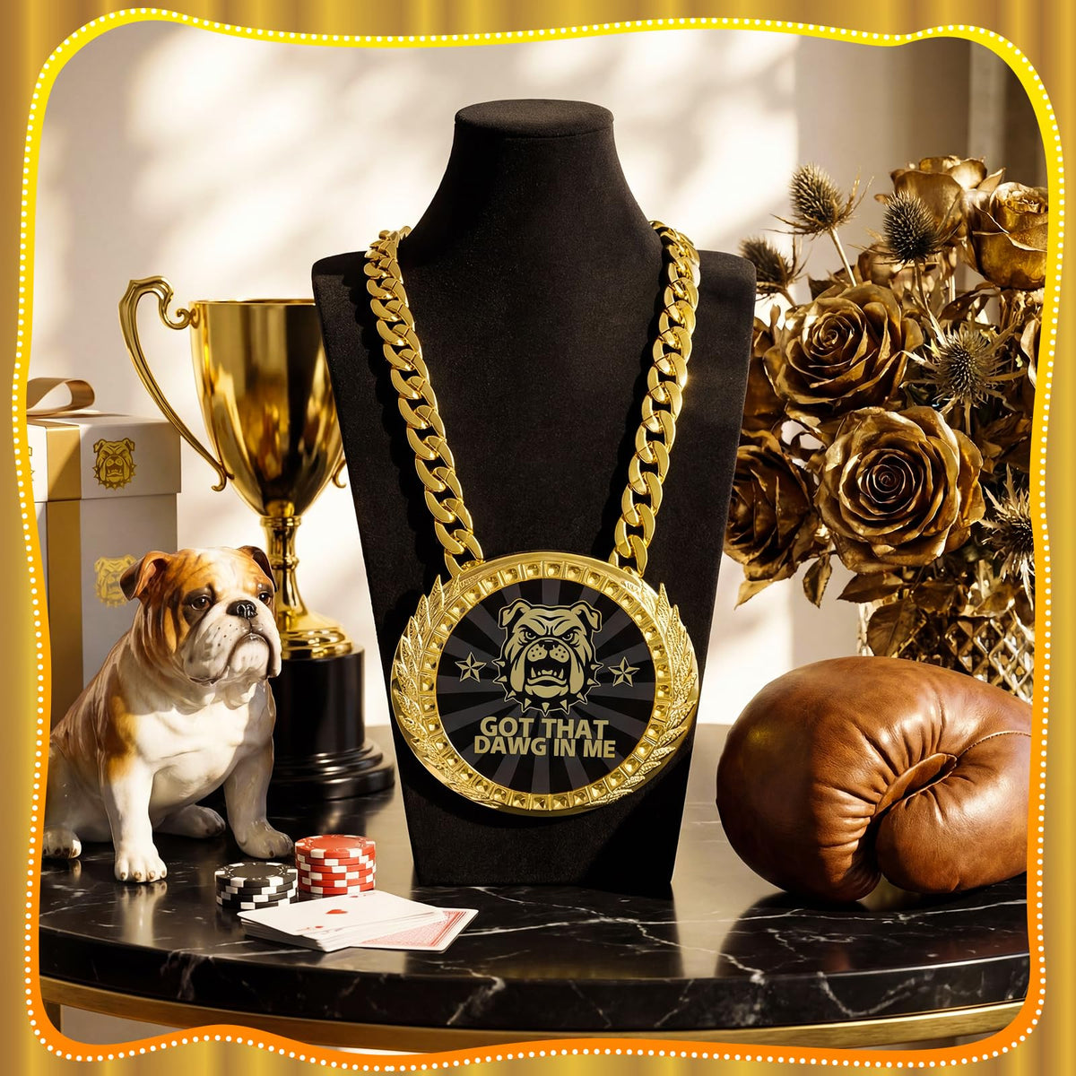 Tondiamo Sports MVP Turnover Chain Medal 6" Big Gold Champ Award Necklace Chain Baseball Basketball Football Soccer Softball Volleyball Competitions Prize Gifts Party Favors (Dog)