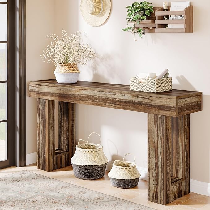 Tribesigns 63-Inch Long Console Table, Farmhouse Wooden Sofa Table Behind The Couch, Narrow Entryway Table for Entrance, Hallway, Living Room (Mottled Gray Brown)