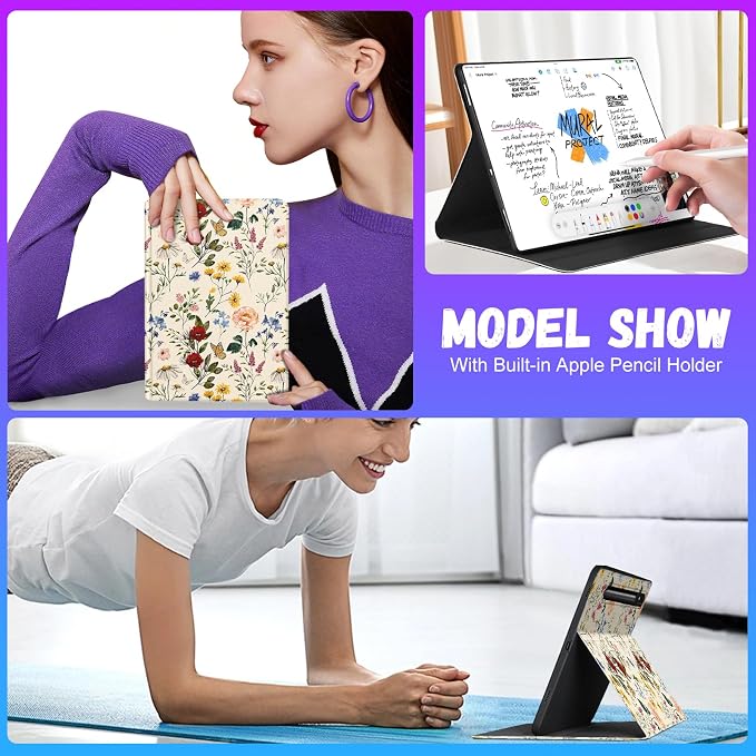 Wazzasoft for Samsung Galaxy Tab S6 Case 10.5 Inch 2019 for Women Girls Cute Folio Cover Fashion Design Girly Kawaii Flower Floral Pretty Unique Teens Tablet Cases for Samsung Tab S6 Case 10.5