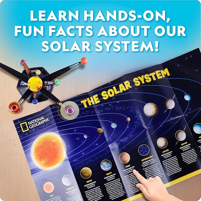 National Geographic Glow-in-The-Dark Solar System Model Kit for Kids - Build & Paint a 3D Planetary Model with Movable Arms, STEM Projects for Kids Ages 8-12, Space Themed Bedroom Decor
