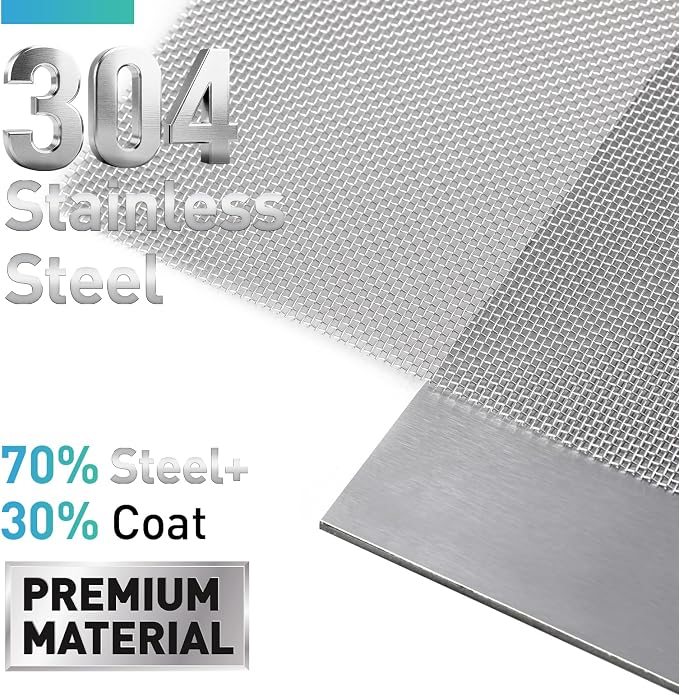 304 Stainless Steel Mesh Window Screen Roll, 35IN x 16FT Silver Metal Window