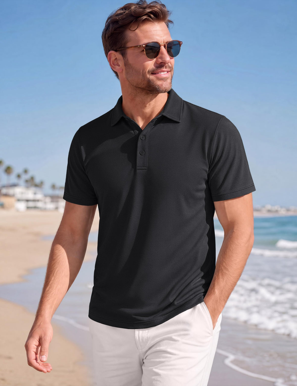 MAGNIVIT Cotton Polo Shirts for Men Short Sleeve Classic Fit Golf Shirt 3 Button Pique Collared T-Shirt Business Casual Black L