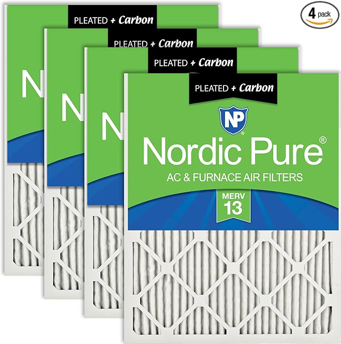 Nordic Pure 16x25x1 Pleated Air Filters MERV 13 Plus Carbon 4 Pack