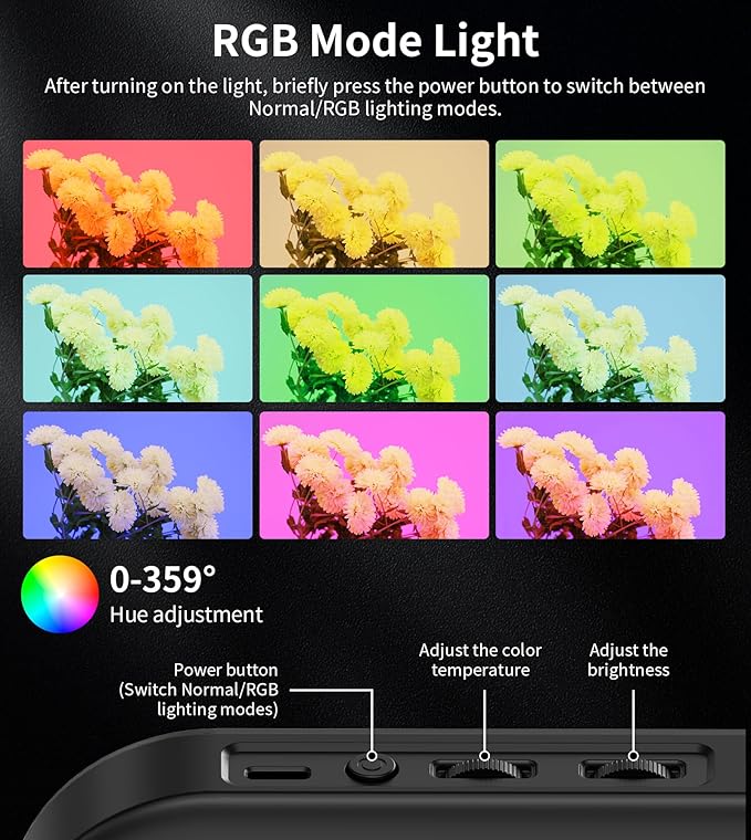 Magnetic 6000mAh RGB Selfie Ring Light for iPhone,448 LED Rechargeable Phone Light with Mini Tripod Stand, Double-Sided Magnet Handheld Stabilizer with Light for Magsafe/Phones/Video Recording/Photos