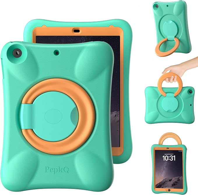 Pepkoo Case for iPad 9.7 Inch 5th/6th Gen &amp Air/Air 2 Shockproof Cover | EVA Shockproof Design with Adjustable Stand. Full-Body Coverage for Study Reading and Daily Use with Flexible Bracket.