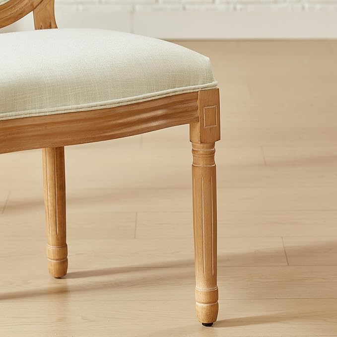 Nrizc French Dining Chairs Set of 6, French Country Dining Chair, Vintage Farmhouse Dining Chairs with Round Back, Solid Wood Beige Fabric Dining Room Chairs, for Kitchen, Bedroom, Dining Room
