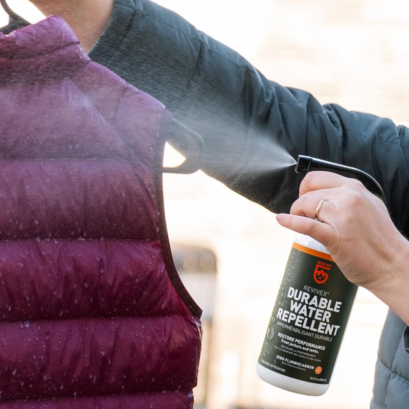 GEAR AID Revivex Durable Water Repellent (DWR) Spray for Waterproof Jackets, Rain Gear, Gore-TEX, Tents & Camping Gear – Restore Waterproofing & Breathability, 16.9 fl oz