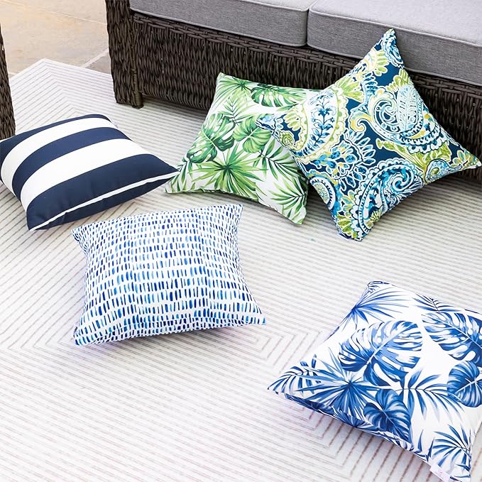 Outdoor Pillows, Pack of 2 Waterproof Decorative Throw Pillows with Inserts, 18”x18” Square Pillows for Couch, Sofa and Patio Furniture