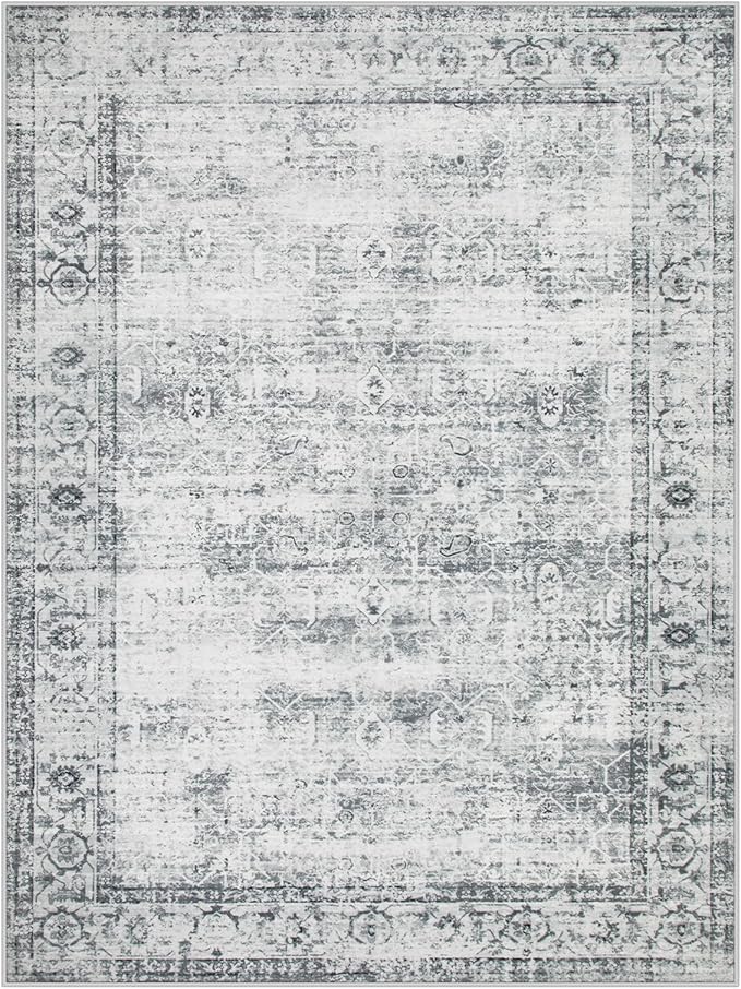 Lahome Vintage 9x12 Washable Grey Rugs for Living Room Bedroom, Boho Dining Room Rugs for Under Table, Soft Non Slip Indoor Throw Carpet for Home Office Playroom (9x12ft,Grey)