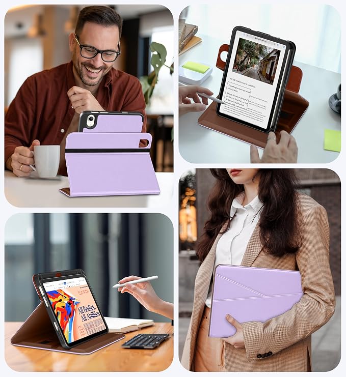 DTTO for iPad mini 7 A17 Pro 2024 aslo fit iPad mini 6 2021 Brown | 360 Degree Rotating Premium Faux Leather Folio Stand Cover with Pencil Holder Auto Sleep/Wake Multiple Angles Hand Strap