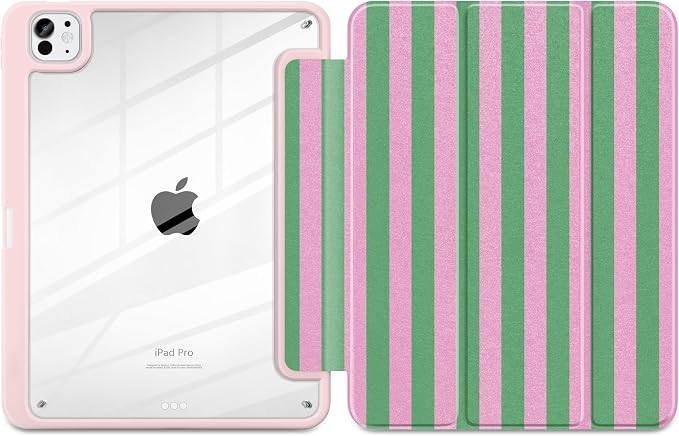 DONGKE for iPad Pro 11-Inch Case (M5 2025 / M4 2024) 6th/5th Generation [Auto Sleep/Wake &amp Pencil Pro Holder] Clear Acrylic Back Smart Trifold Stand Cover Bear &amp Cherry