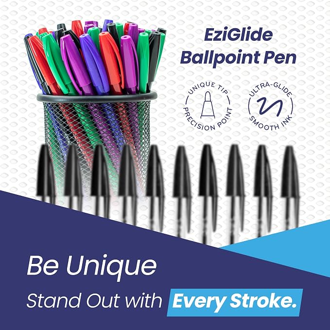 50-Pack Assorted Ballpoint Pens Easy Grip &amp Medium Point (1.0mm) | Precise Writing &amp Ergonomic Grip – Multipack Ball Point Pens Ideal for Home Office Teachers Exams Work &amp Stationary