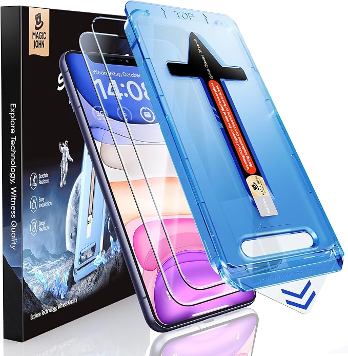 MAGIC JOHN 2 Pack for iPhone 11/iPhone XR 6.1 inch Tempered Glass Screen Protector Auto Dust-Elimination Installation Bubble Free HD Clear Easy Installation