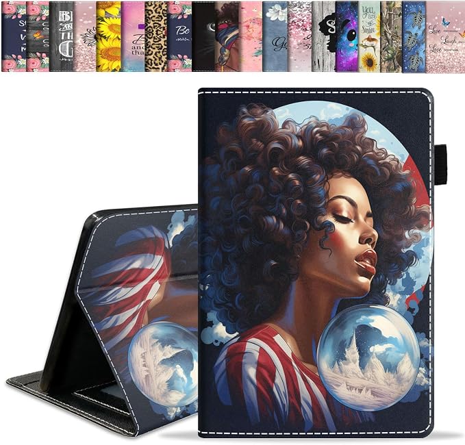 Case for Amazon Kindle Fire HD 10 Tablet 10.1 (9th/7th Generation 2019/2017 Release) Slim Folding Stand Folio Cover with Card Slot &amp Auto Wake/Sleep - African American Girl