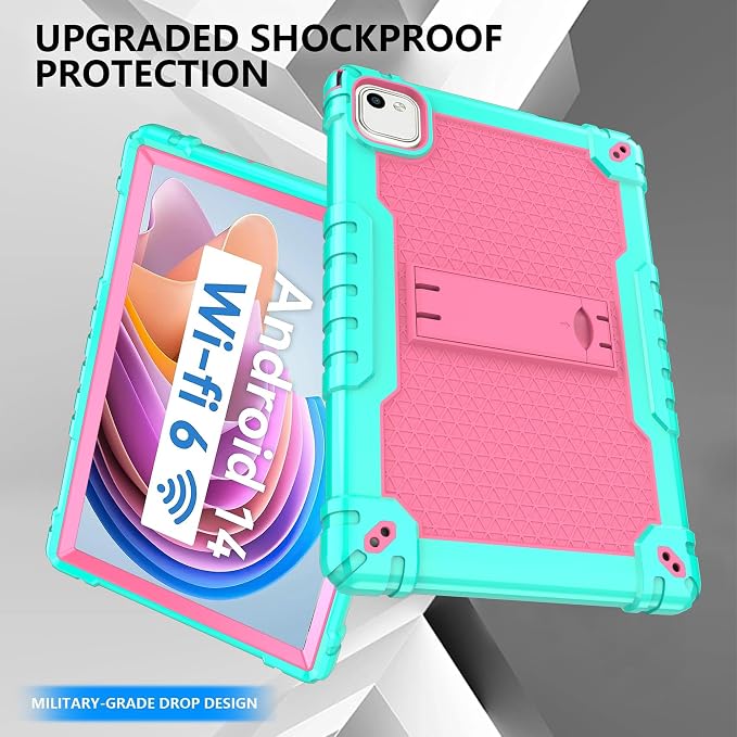 for HNVHNV/Aiprotablet/kelankeke K10 Tablet 10 inch Android Tablets Case Built in Kickstand Heavy Duty Hybrid Protective Case Hard Back Shell Case with Shoulder Strap (Black)