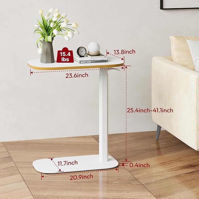 SANODESK Small Standing Desk Pneumatic Height Adjustable Small Sit Stand Desk Laptop Desk Overbed Table Computer Cart for Home Office Computer Workstations(23.6" W x 13.8" D,White+Maple Band)
