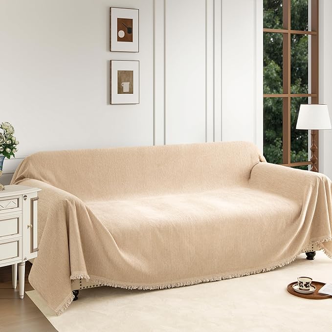 Couch Cover for 3 Cushion Couch Sofa Pet Friendly, Chenille Sectional L Shaped Sofa Cover Washable for Dogs Cats Kids, Leather Furniture Protector Slipcover Decor for Living Room, 71"x134"