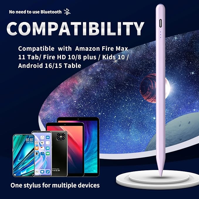 Stylus Pen Android for AMZ Tablet HD 10/Max 11 Compatible with Samsung/LenovoAccurate， Push-Button Switch On/OffLong Battery Life+2Tips(NW Black)