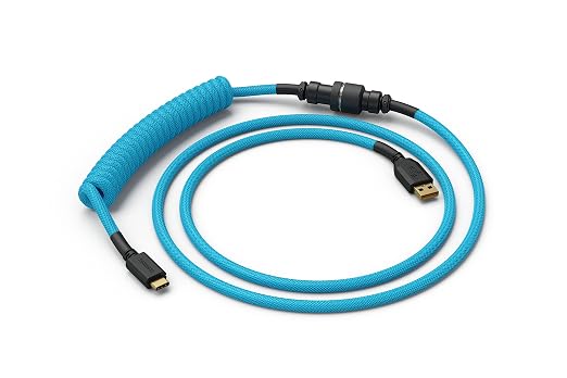 GLORIOUS Coiled Keyboard Cable – Coiled USB C Cable Artisan Braided Cables for Mechanical Gaming Keyboard Coiled Cable - Custom Keyboard Cable (Cobalt Blue)
