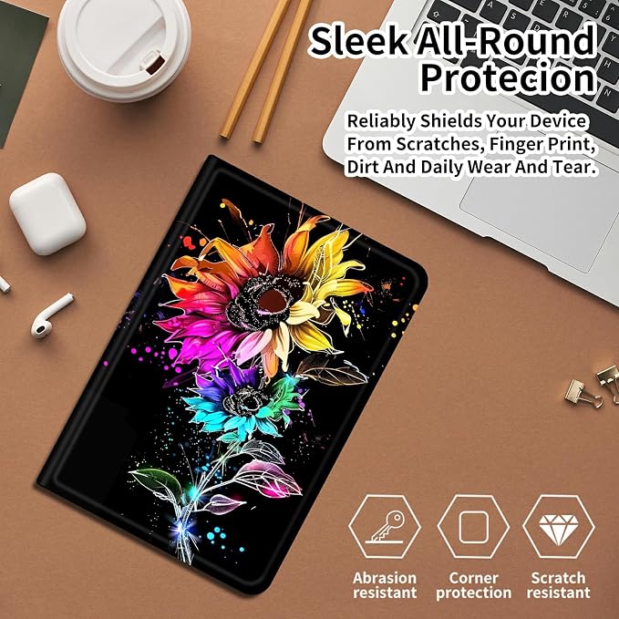 DIGTIALLL Case for Amazon Kindle Fire 7 Inch Tablet (9th/7th/5th Generation 2019/2017/2015 Release) PU Leather Smart Protective Cover with Auto Sleep/WakeBeach Palm Trees