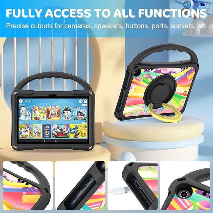 8 Tablet Case for Kids (12th/10th Generation2024/2022 Release) Ubearkk Rotating 360 Kickstand Lightweight Shockproof Protective Case CoverBlack