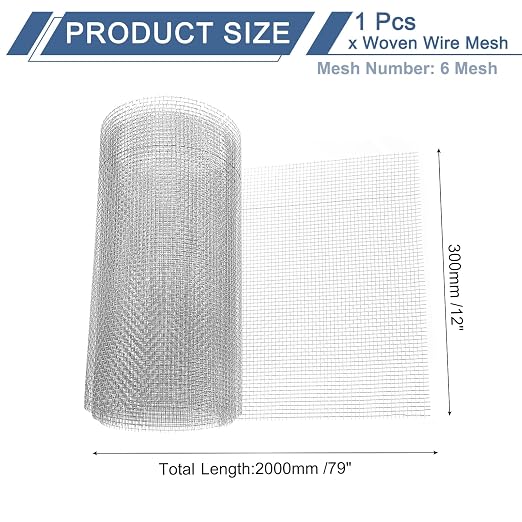 uxcell 6 Mesh 79" x 12" Woven Wire Mesh, 304 Stainless Steel Air Vent Filter