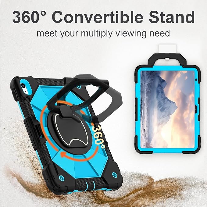 Dteck Case for iPad (A16) 11th Generation 11 2025/10th Gen 10.9 2022: with 2 Replaceable Front Covers Military-Grade Drop-Proof Silicone Cover Built-in Screen Protector Shoulder Strap Blue