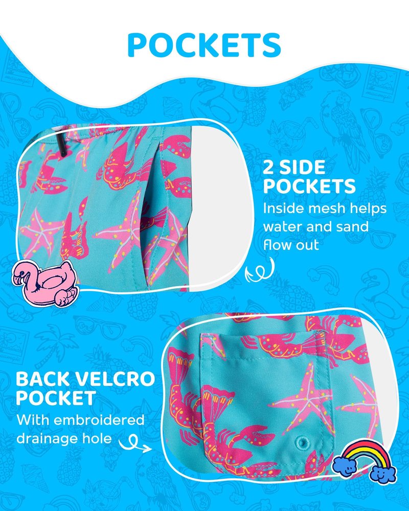 maamgic Boys Swim Trunks with Compression Liner Toddler Boy Swimsuit Quick Dry 4-Way Stretch Swimming Trunks Sea World Acid Blue 7 Years